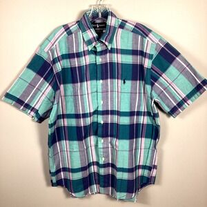 Ralph Lauren Shirt Mens Med Colorful Plaid Blake Short Sleeve Button Down Madras